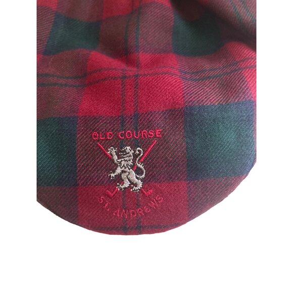 Vintage Red & Green Plaid 100% Wool Old Course St. Andrews Golf Hat/Flat Cap XL - Picture 2 of 6